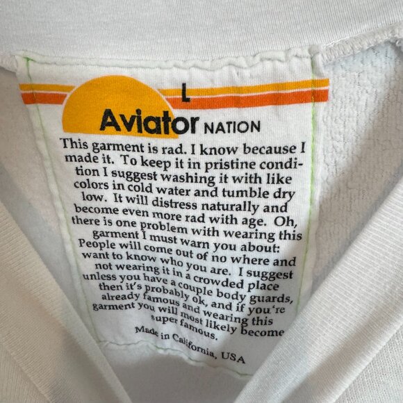 Aviator Nation Aspen Embroidered Sweatshirt Cropped Crewneck White Pullover L - Picture 6 of 7